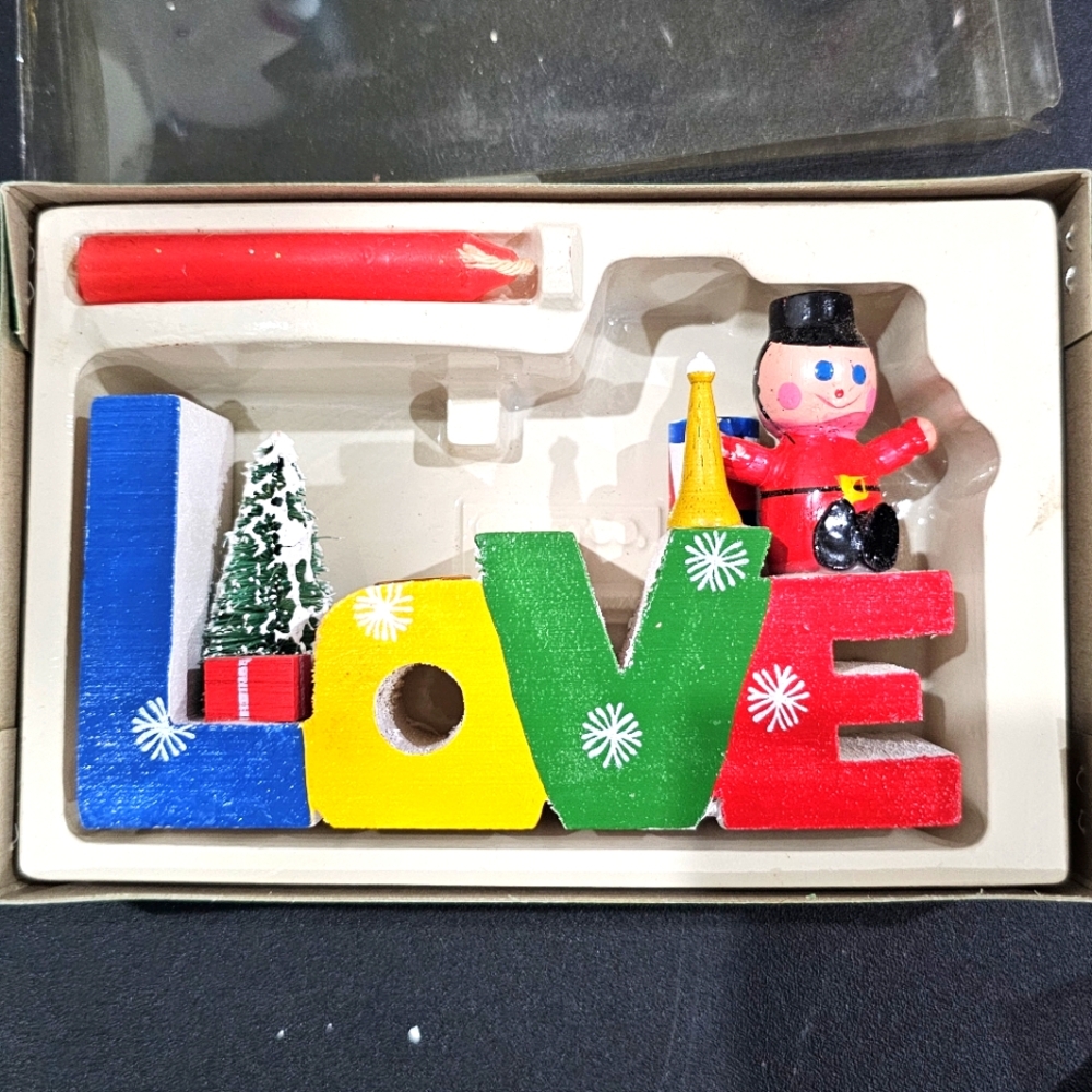 LOVE Candle Block & Candle 1980s Vintage NIB Wooden Giftco Nostalgic Wood